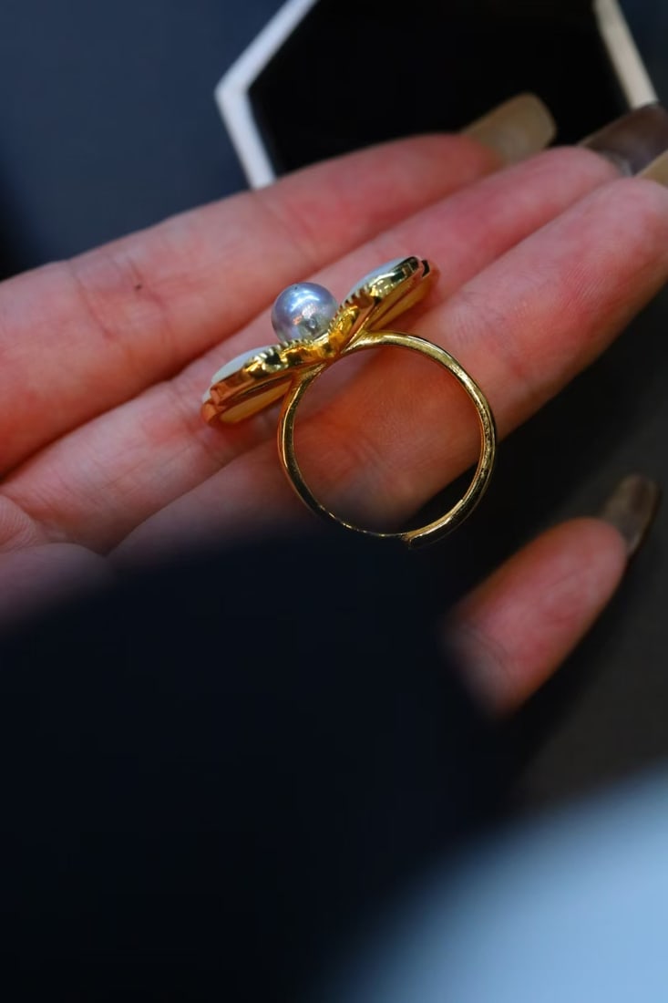 Sterling Silver Natural Akoya Pearl Ring - 4
