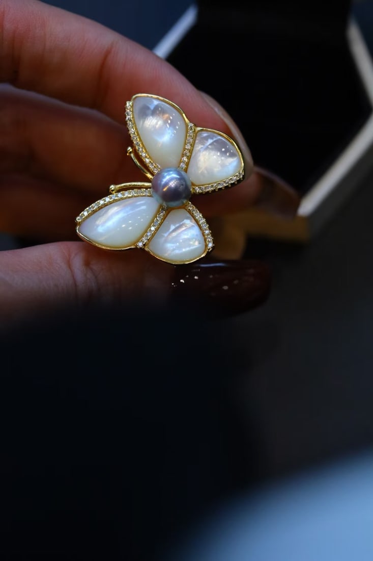 Sterling Silver Natural Akoya Pearl Ring - 5