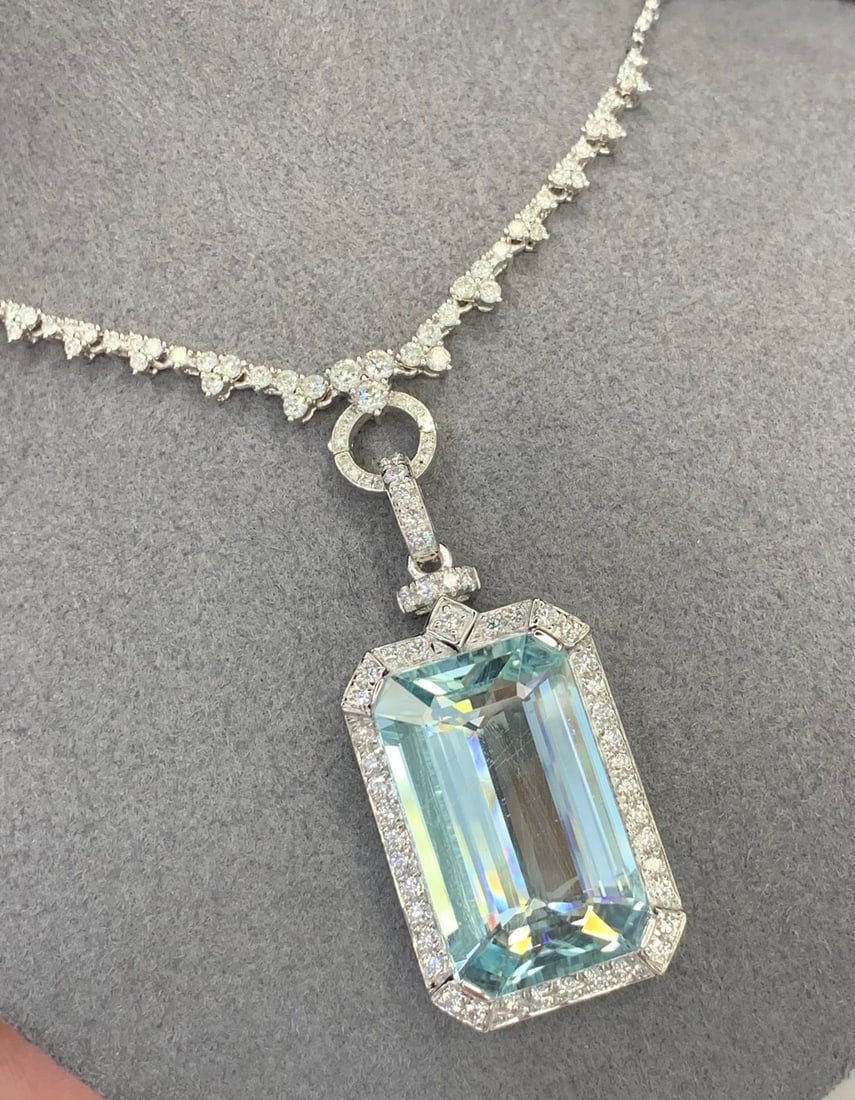 18K Gold Natural Aquamarine Pendant - 4