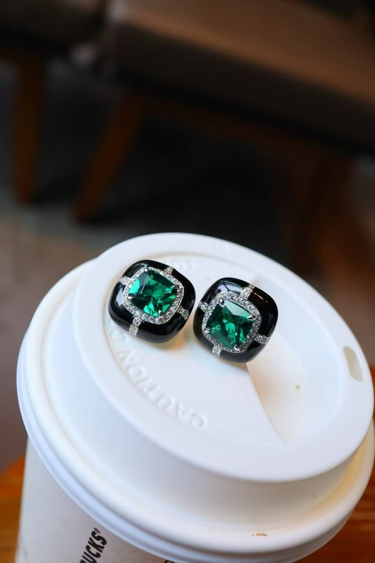 Silver Green Zircon Earrings - 2