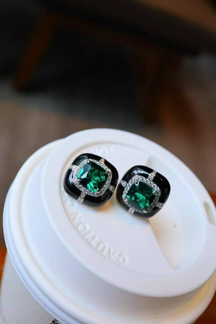 Silver Green Zircon Earrings - 3