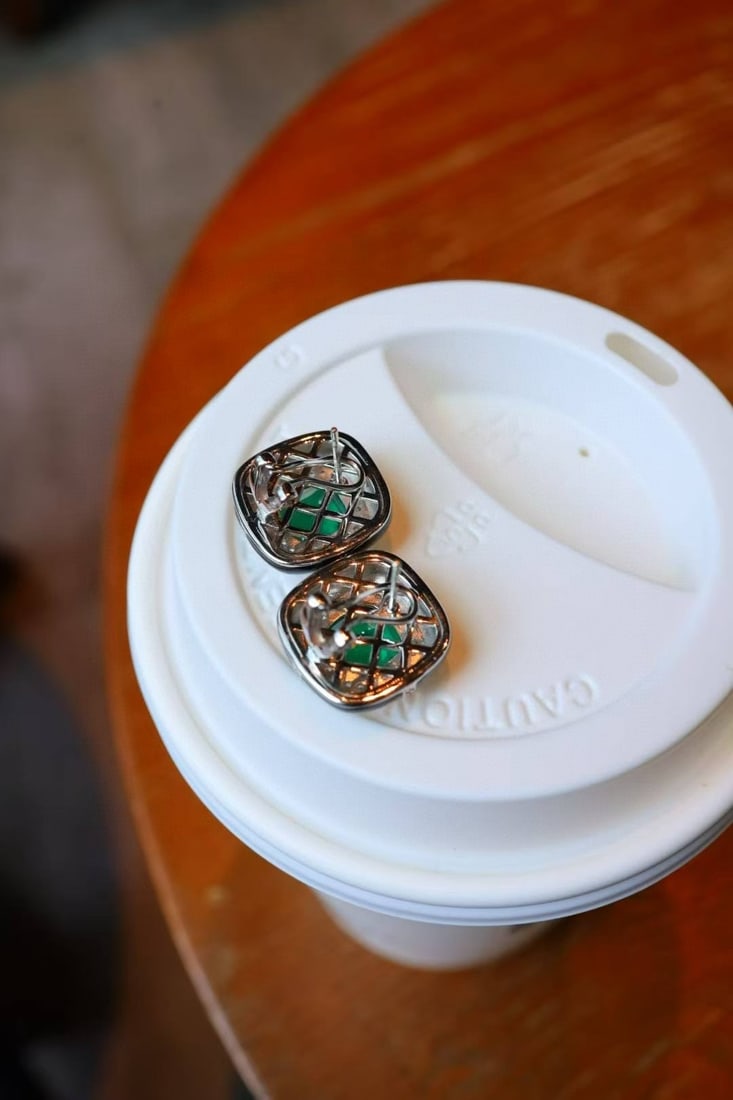 Silver Green Zircon Earrings - 4