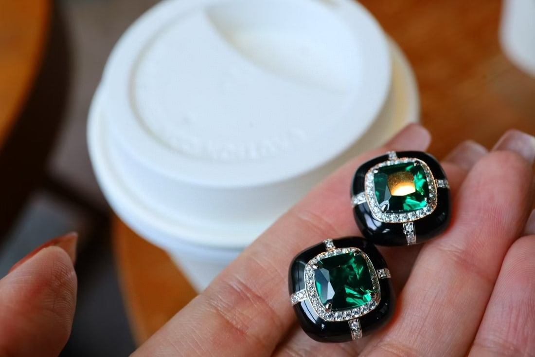 Silver Green Zircon Earrings - 5