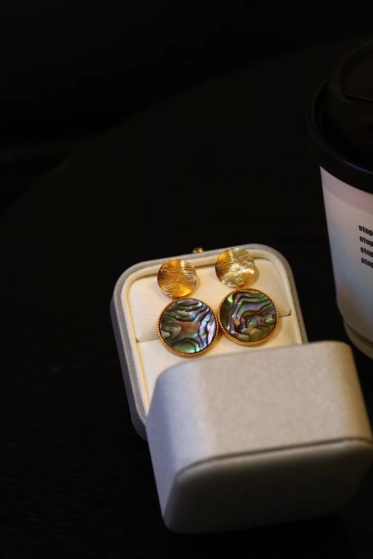 Sterling Silver Gold-Plated Natural Abalone Shell Earrings - 2