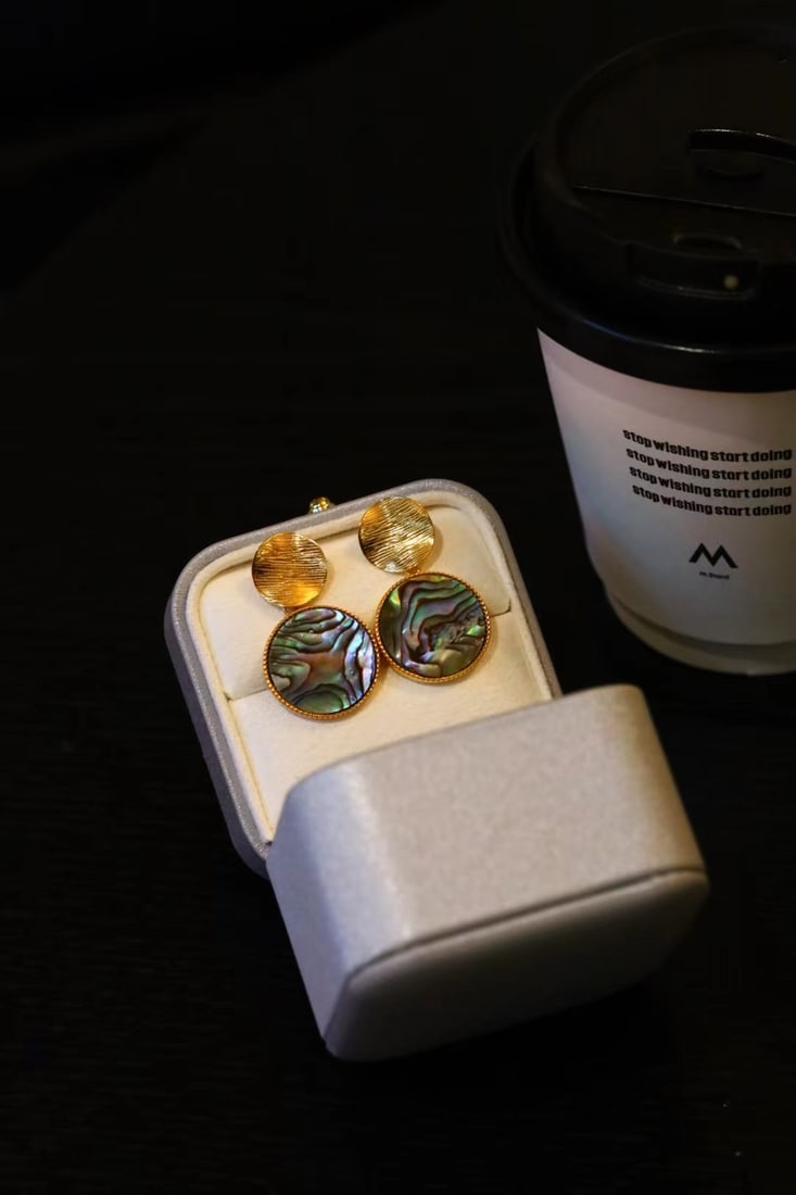 Sterling Silver Gold-Plated Natural Abalone Shell Earrings - 3