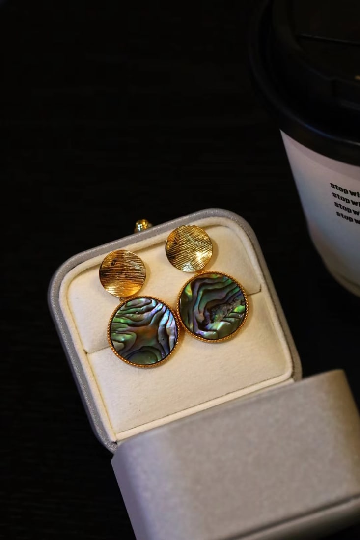 Sterling Silver Gold-Plated Natural Abalone Shell Earrings - 4