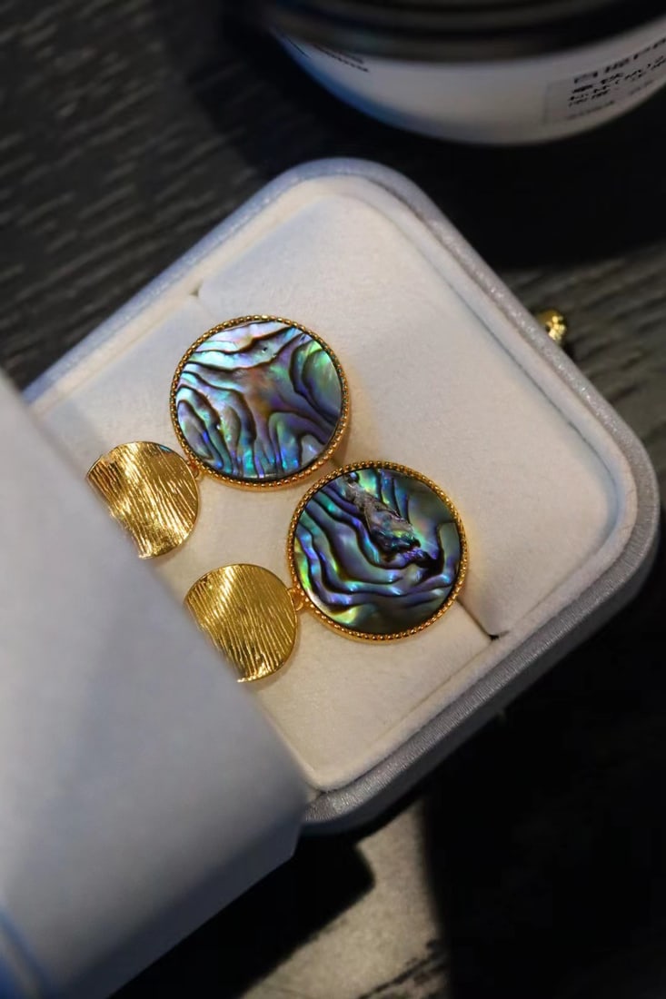 Sterling Silver Gold-Plated Natural Abalone Shell Earrings - 5