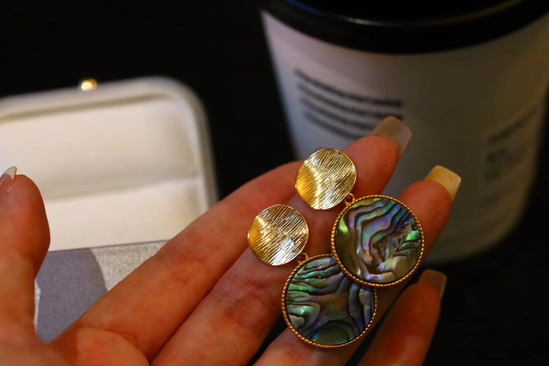 Sterling Silver Gold-Plated Natural Abalone Shell Earrings - 7