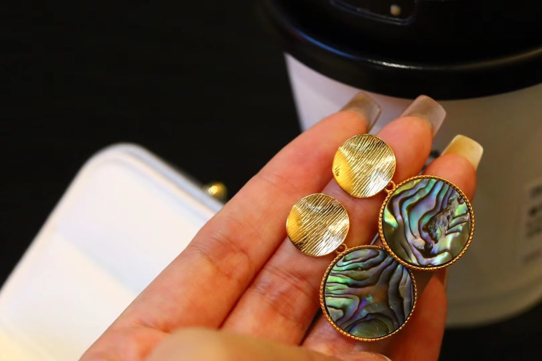 Sterling Silver Gold-Plated Natural Abalone Shell Earrings - 8