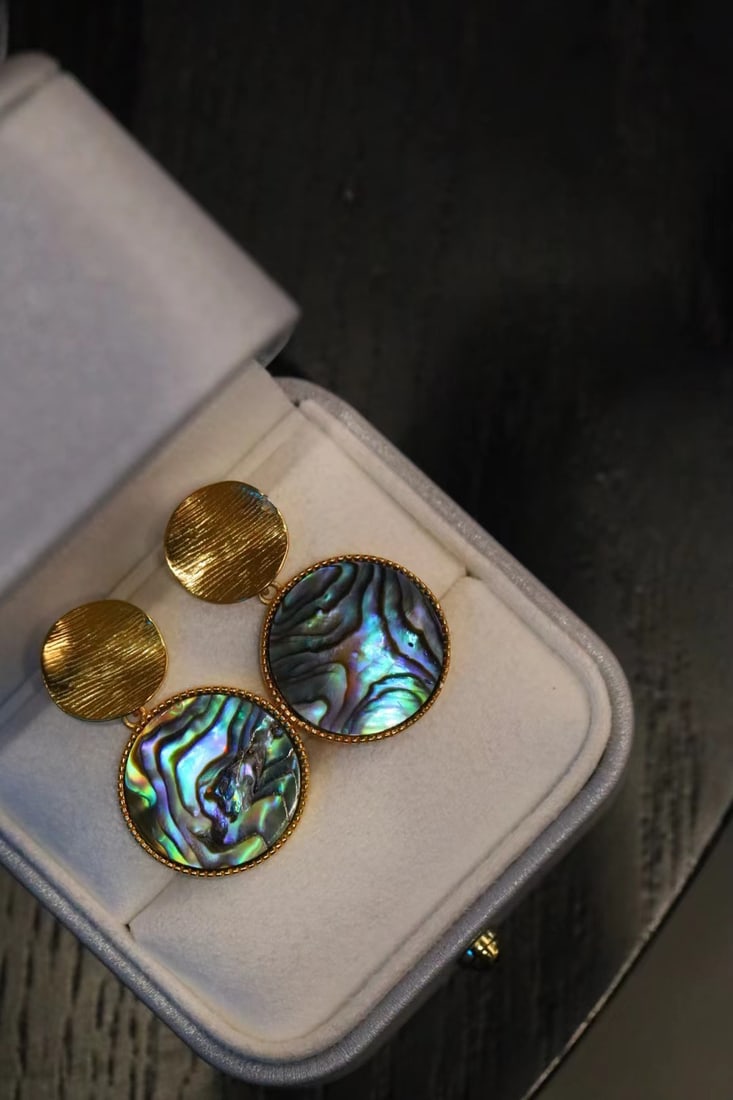 Sterling Silver Gold-Plated Natural Abalone Shell Earrings - 9