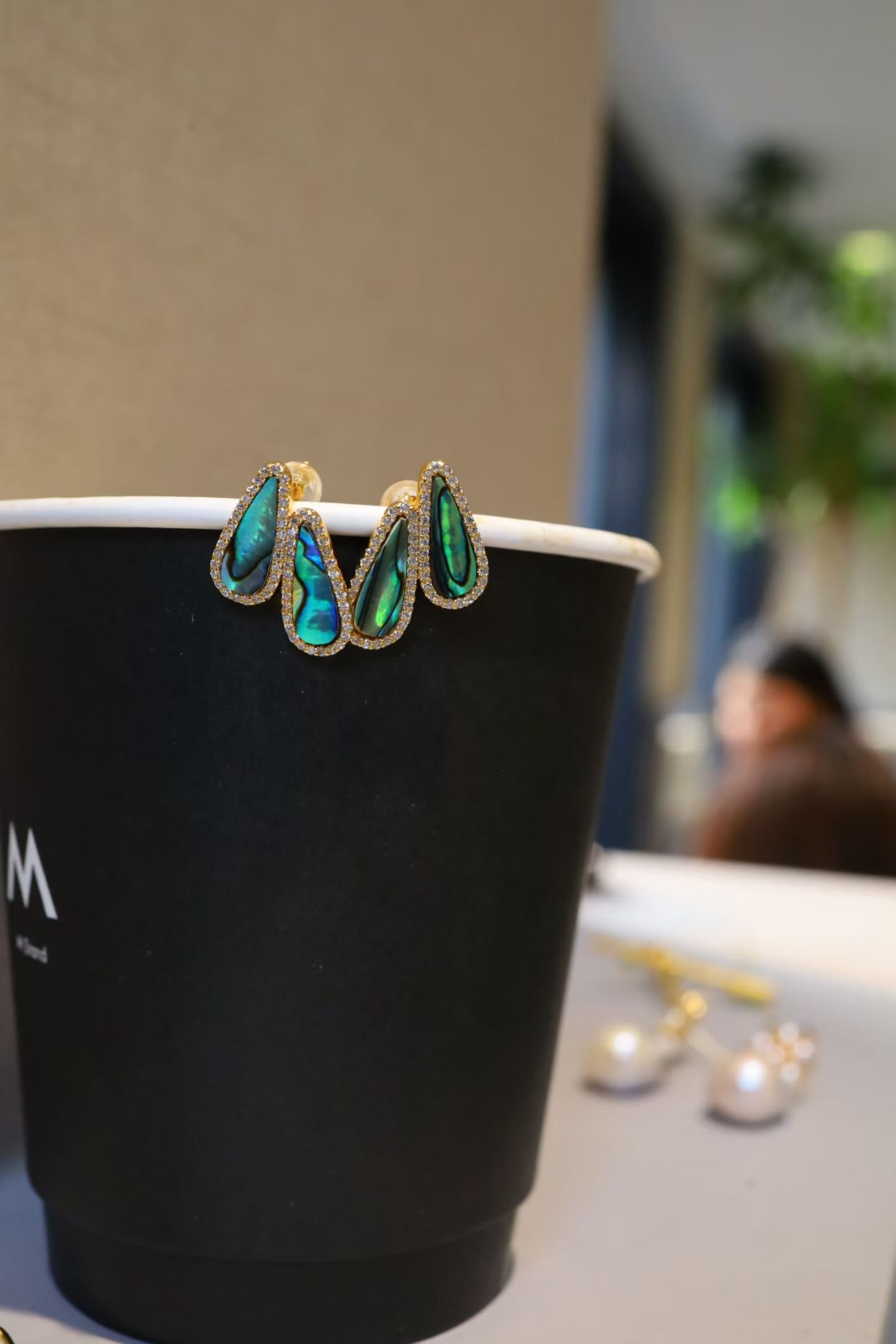 Silver Gilded Abalone Shell Earrings - 3