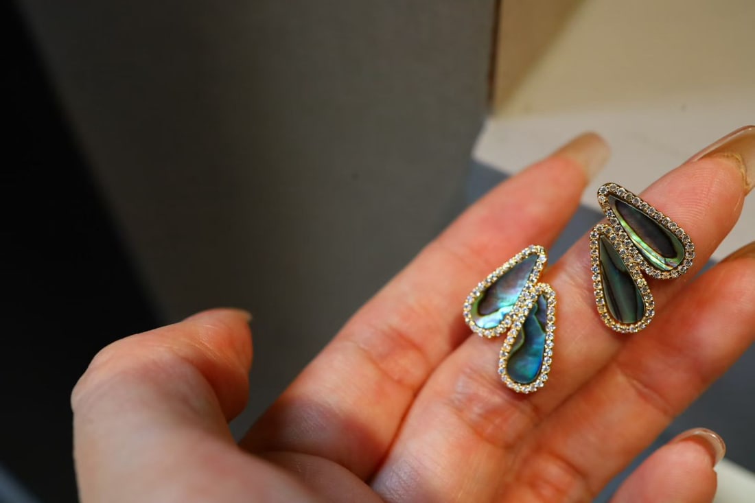 Silver Gilded Abalone Shell Earrings - 4