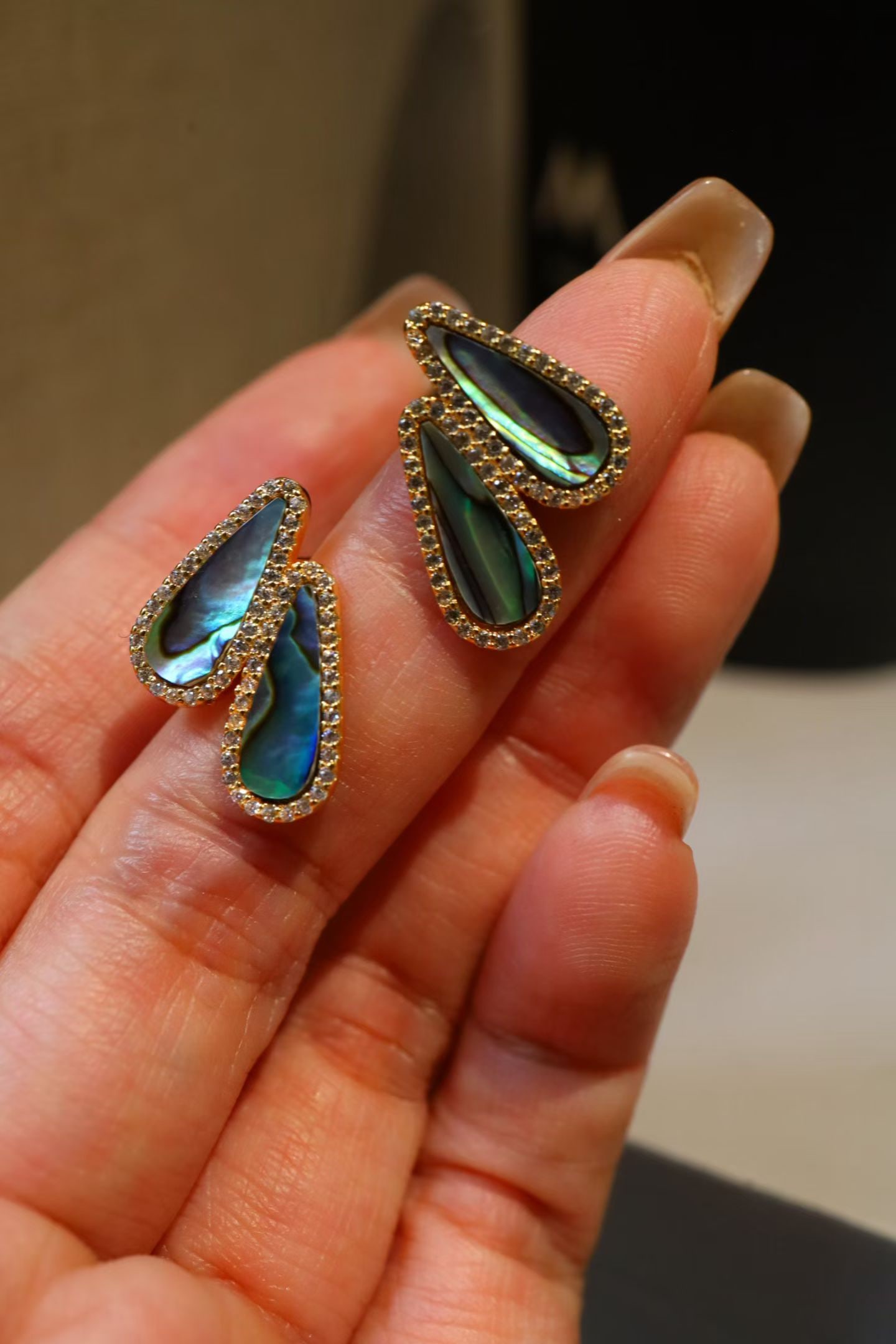 Silver Gilded Abalone Shell Earrings - 5