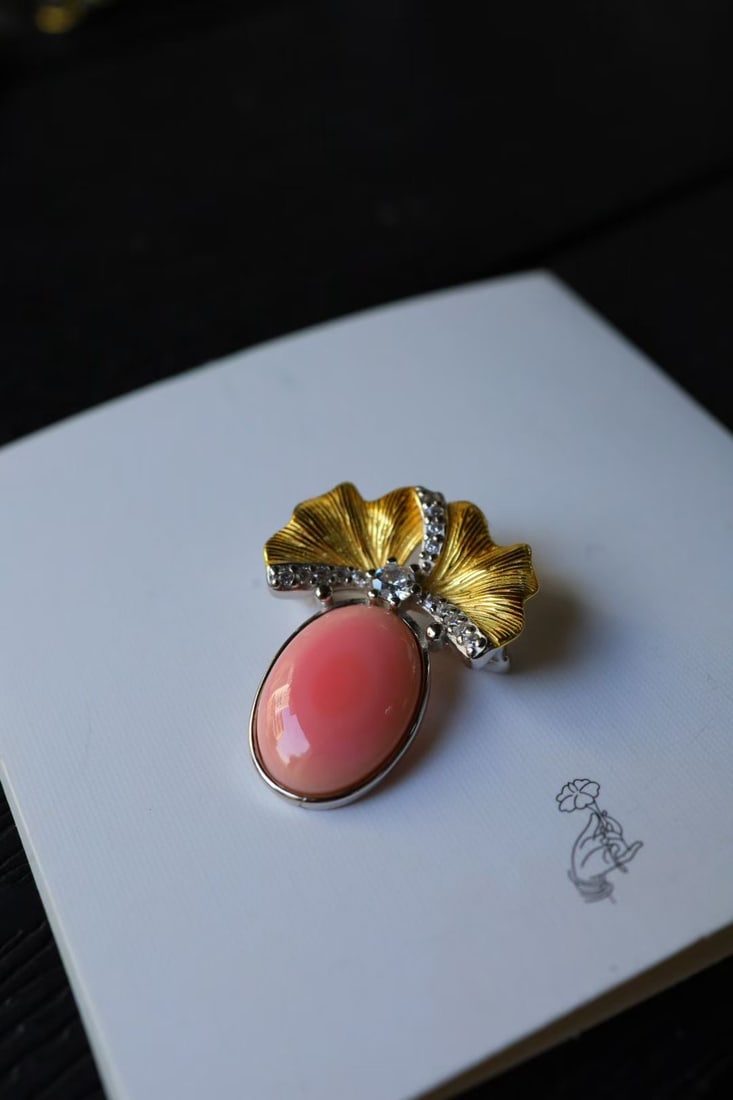 Gold-Plated Sterling Silver Natural Queen Conch Brooch - 2