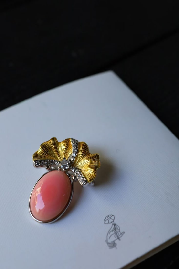 Gold-Plated Sterling Silver Natural Queen Conch Brooch - 4