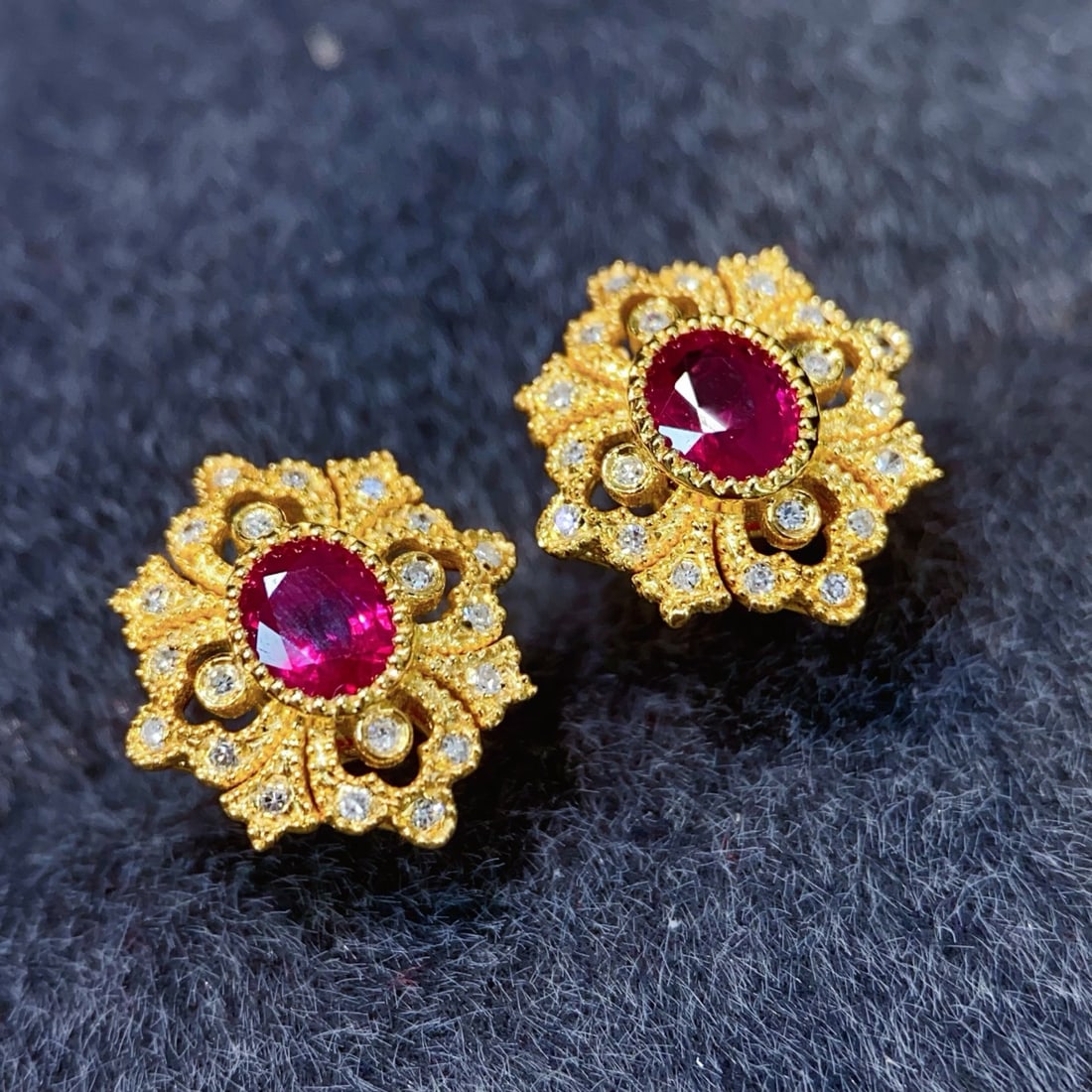 18K Gold Ruby Earrings - 2