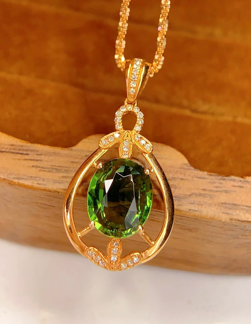 18K Gold Natural Tourmaline Pendant - 2