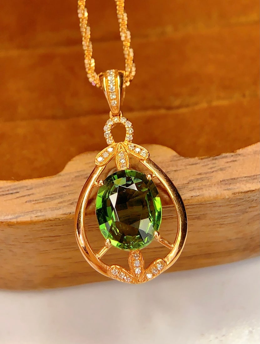 18K Gold Natural Tourmaline Pendant - 3