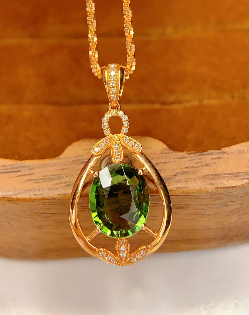 18K Gold Natural Tourmaline Pendant - 4