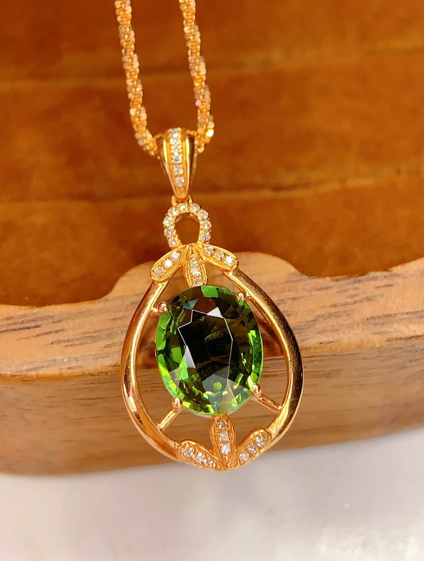18K Gold Natural Tourmaline Pendant - 5