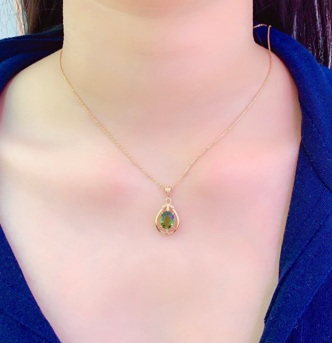 18K Gold Natural Tourmaline Pendant - 6