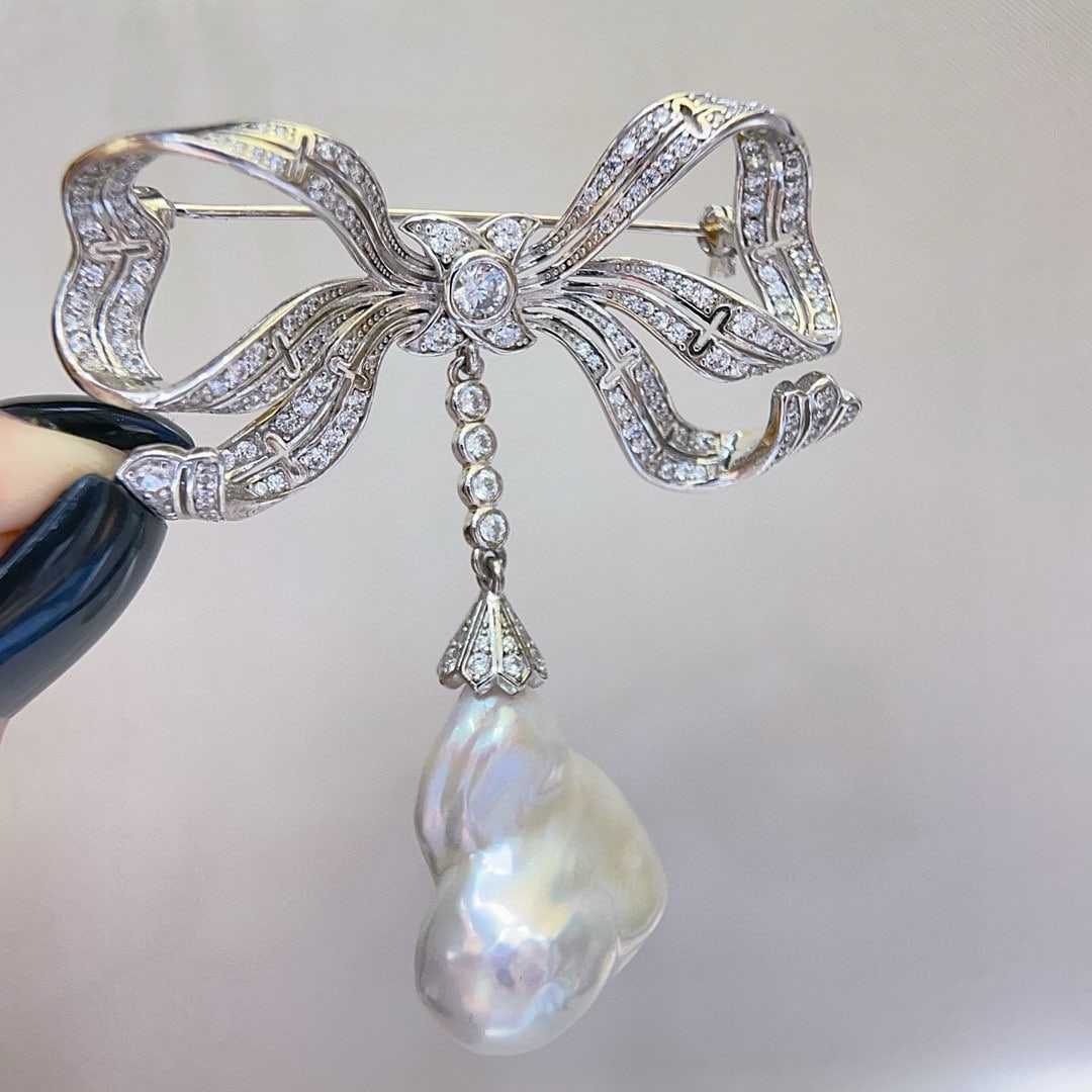 S925 Silver Baroque Pearl Brooch - 2