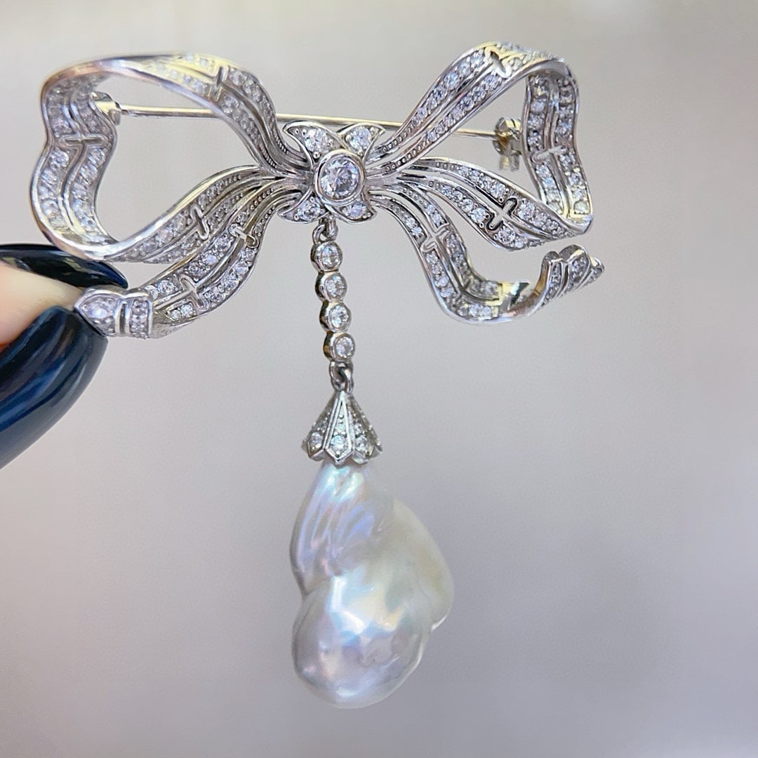 S925 Silver Baroque Pearl Brooch - 3