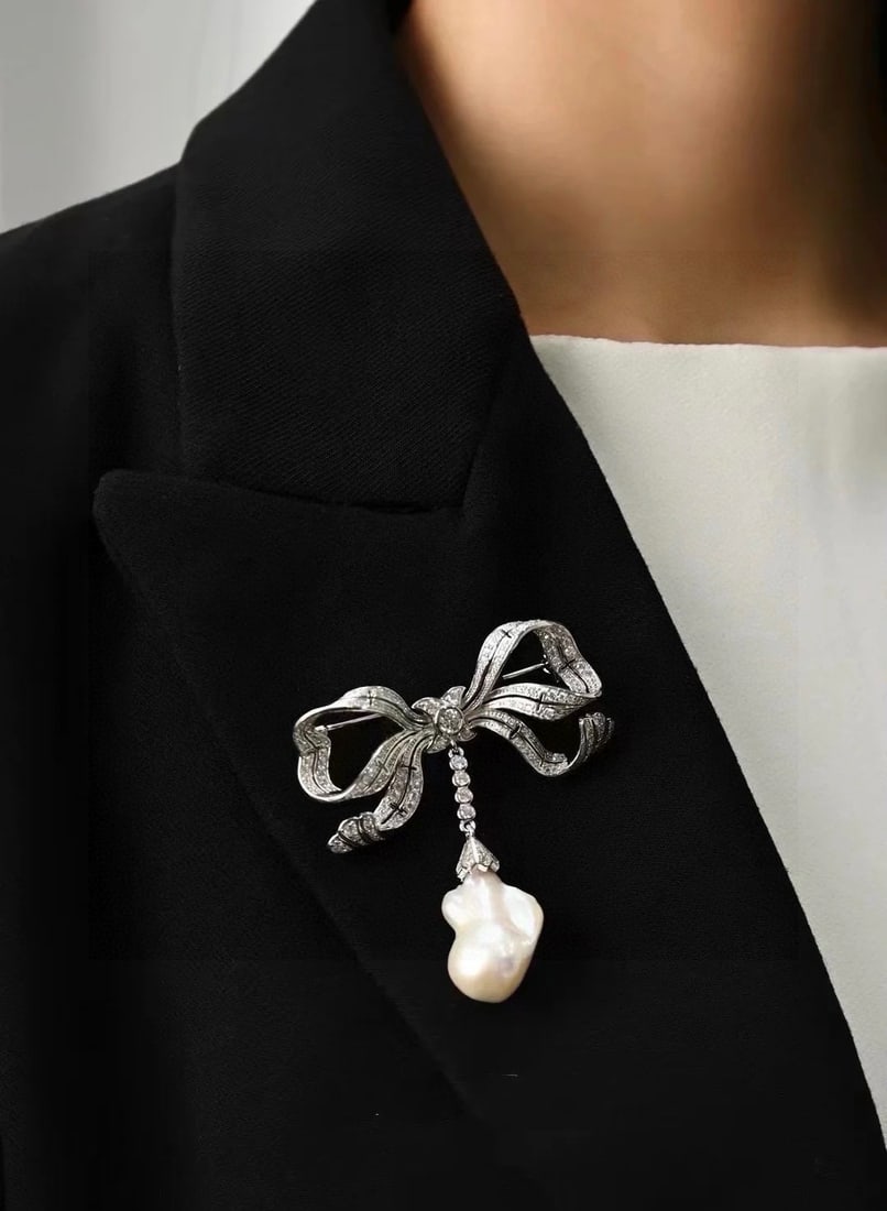 S925 Silver Baroque Pearl Brooch - 4