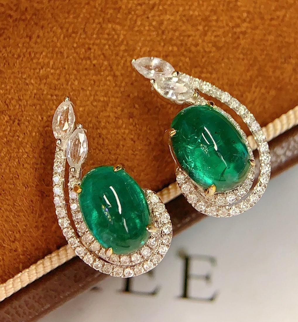 18K Gold Natural Emerald Earrings - 3
