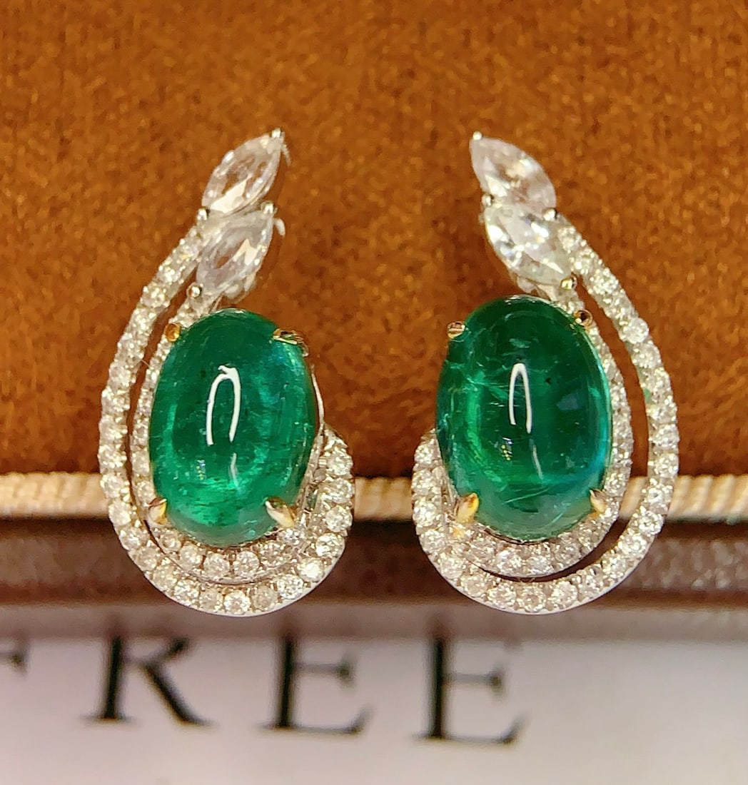 18K Gold Natural Emerald Earrings - 4