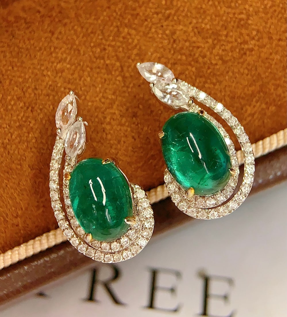 18K Gold Natural Emerald Earrings - 5