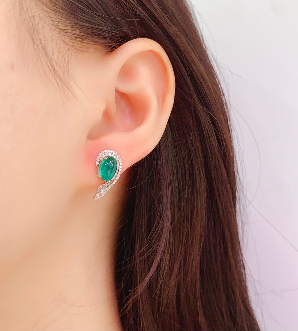 18K Gold Natural Emerald Earrings - 6