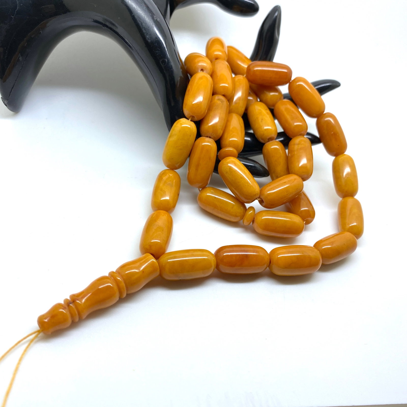 Exquisite Vintage Amber Tesbih made from Barrel shaped Amber beads - 5