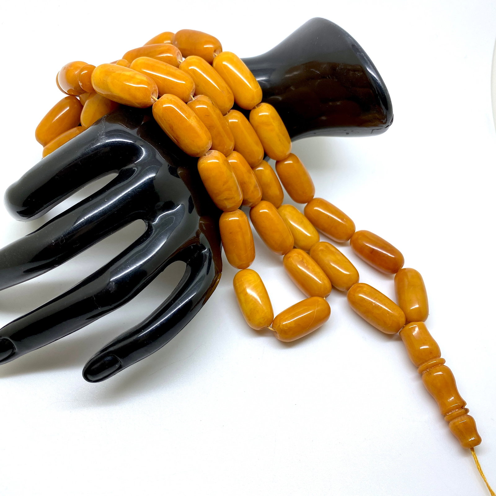 Exquisite Vintage Amber Tesbih made from Barrel shaped Amber beads - 6