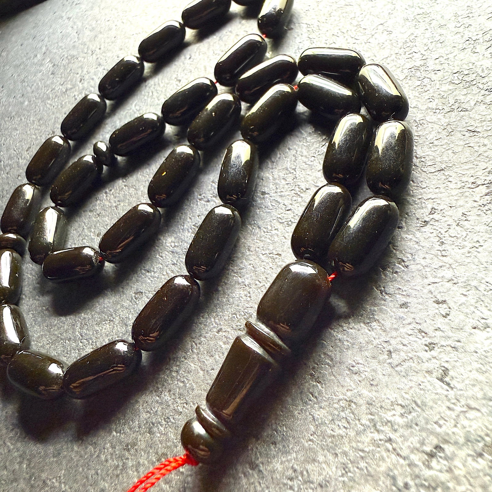 Alluring Vintage Amber Tesbih made from Capsule shaped Amber beads - 16
