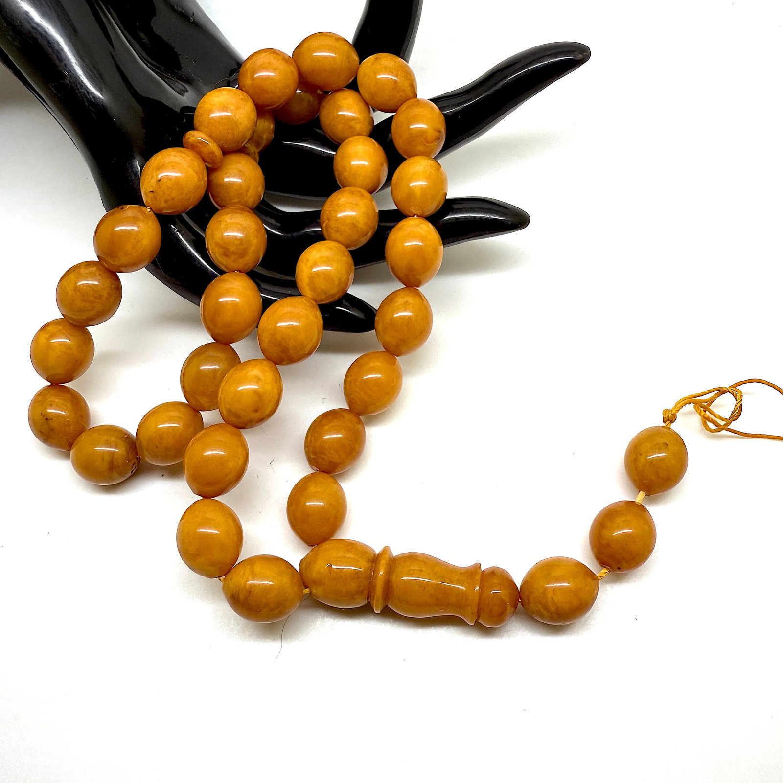 Splendid Amber Tesbih made from Olive shaped Amber beads - 4