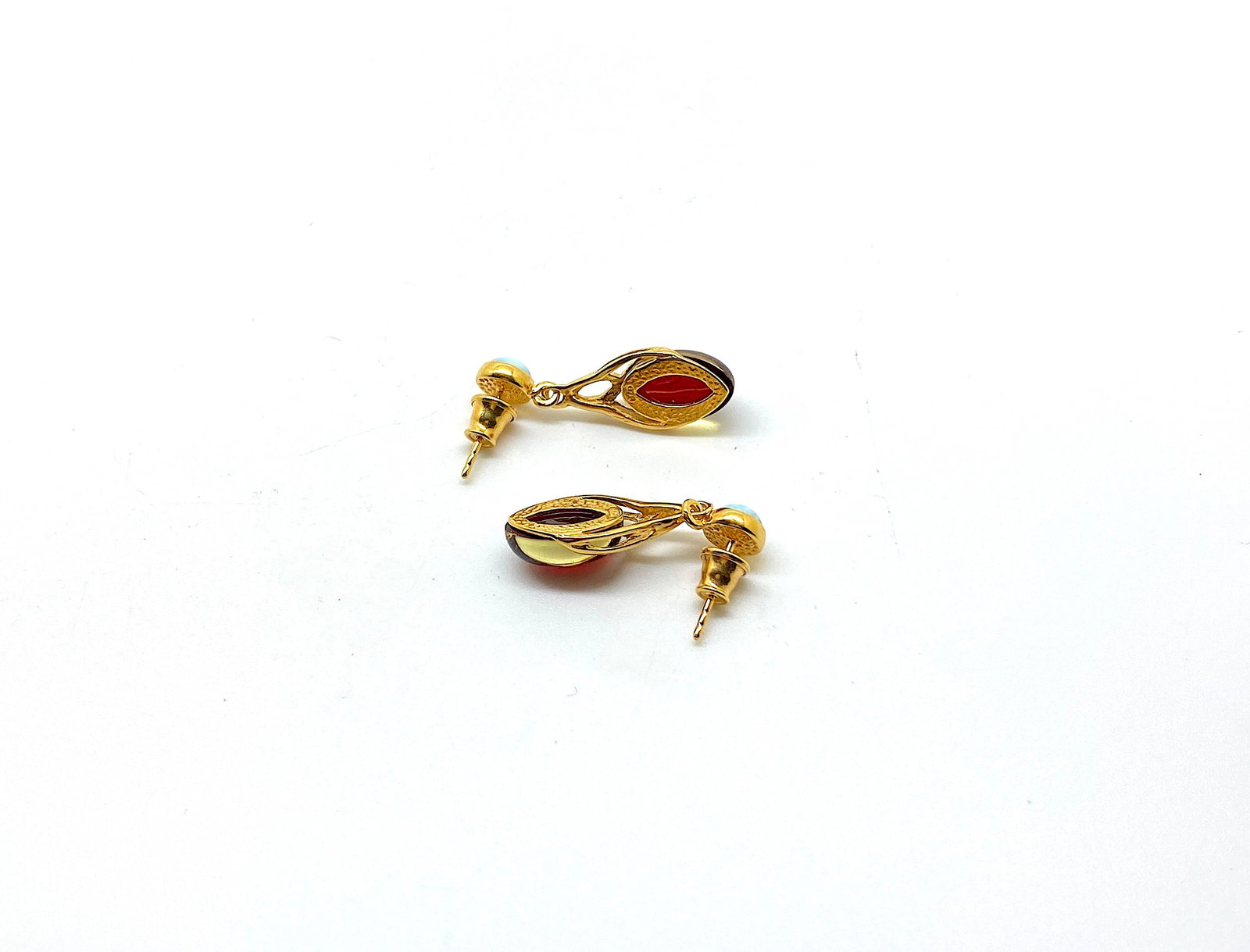 Beautiful Amber Earrings with Larimar - 2