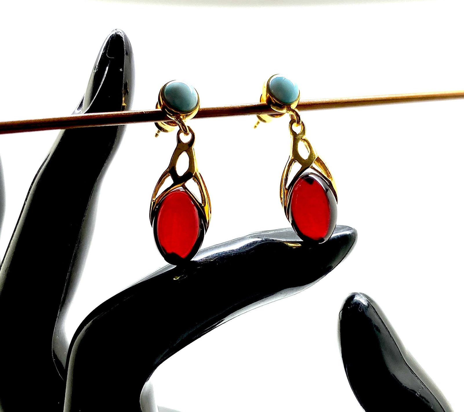 Beautiful Amber Earrings with Larimar - 8