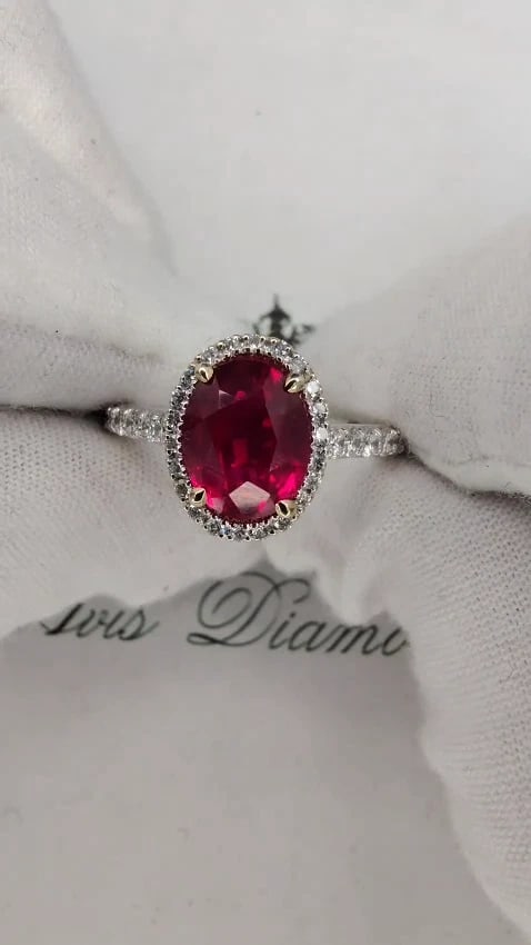 RARE GIA certified 3.03ct no heat natural ruby diamond ring 18kt classic halo *v - 2