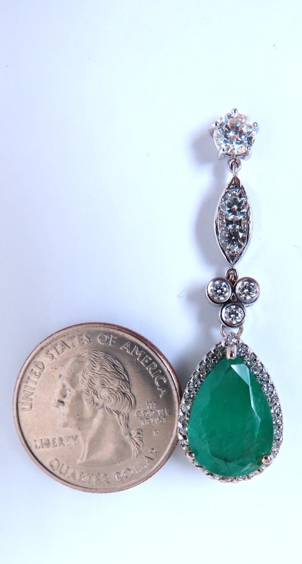 GIA Certified 12.75ct Natural Emeralds Diamond Dangle Earrings 14kt Gold** - 2