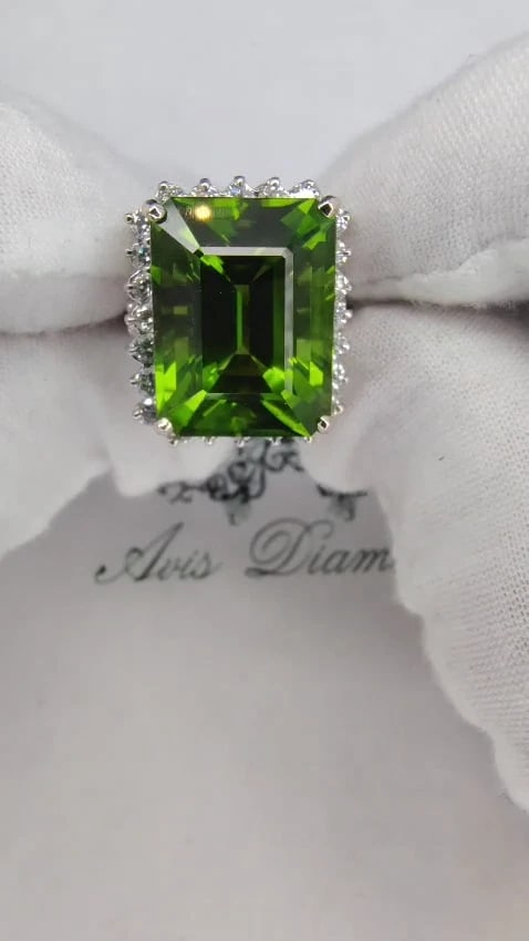 GIA Certified 18.53ct Natural Green Peridot Diamonds Rings 14kt *v - 2