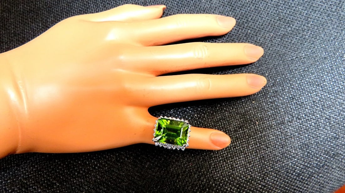 GIA Certified 18.53ct Natural Green Peridot Diamonds Rings 14kt *v - 7
