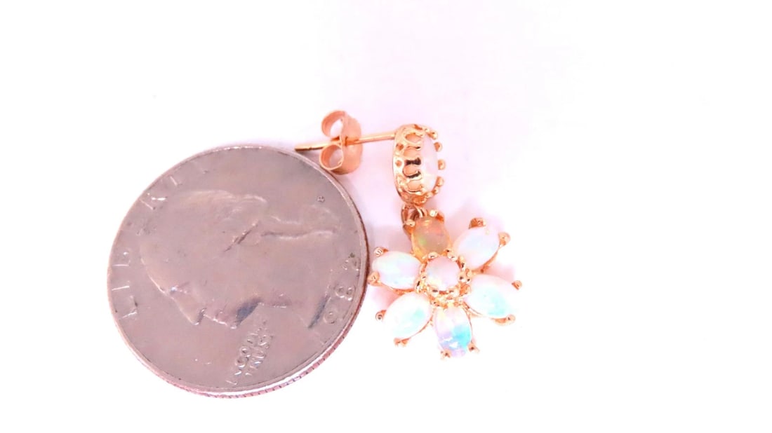 3ct Natural Opal Cluster Dangle Earrings 14kt Gold 12597** - 3