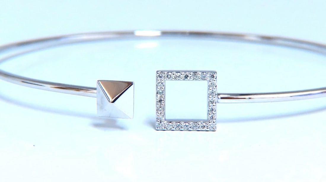 .10ct Natural Diamonds Bangle Bracelet 14kt Gold Floating Pyramid** - 2