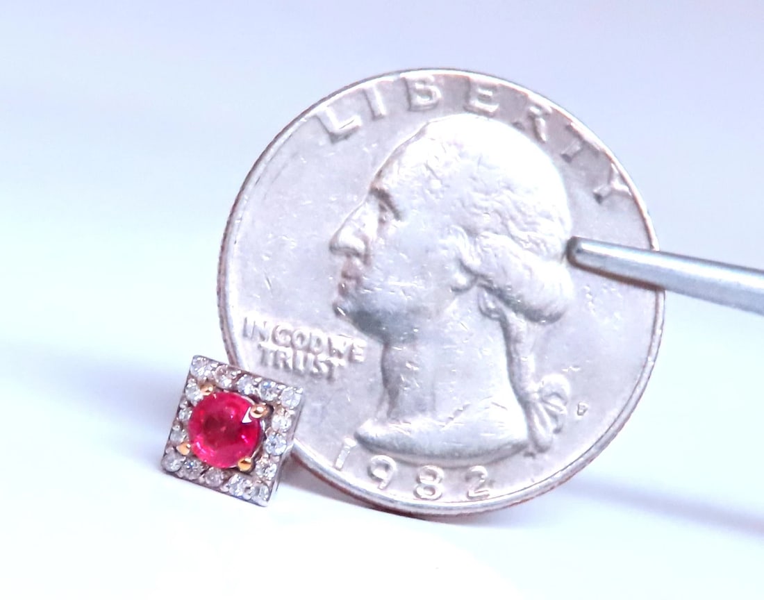 Petite Natural Ruby Diamond Cluster Stud Earrings 14kt Gold 12379** - 3