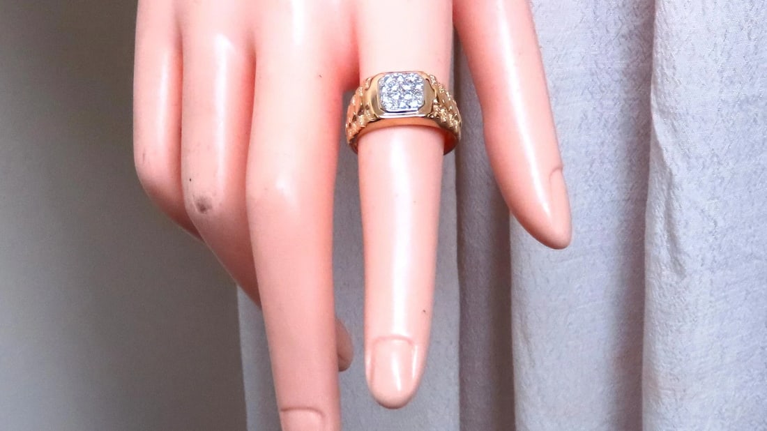 Mens Cluster pinky ring Natural Diamonds 14kt gold 74411** - 7