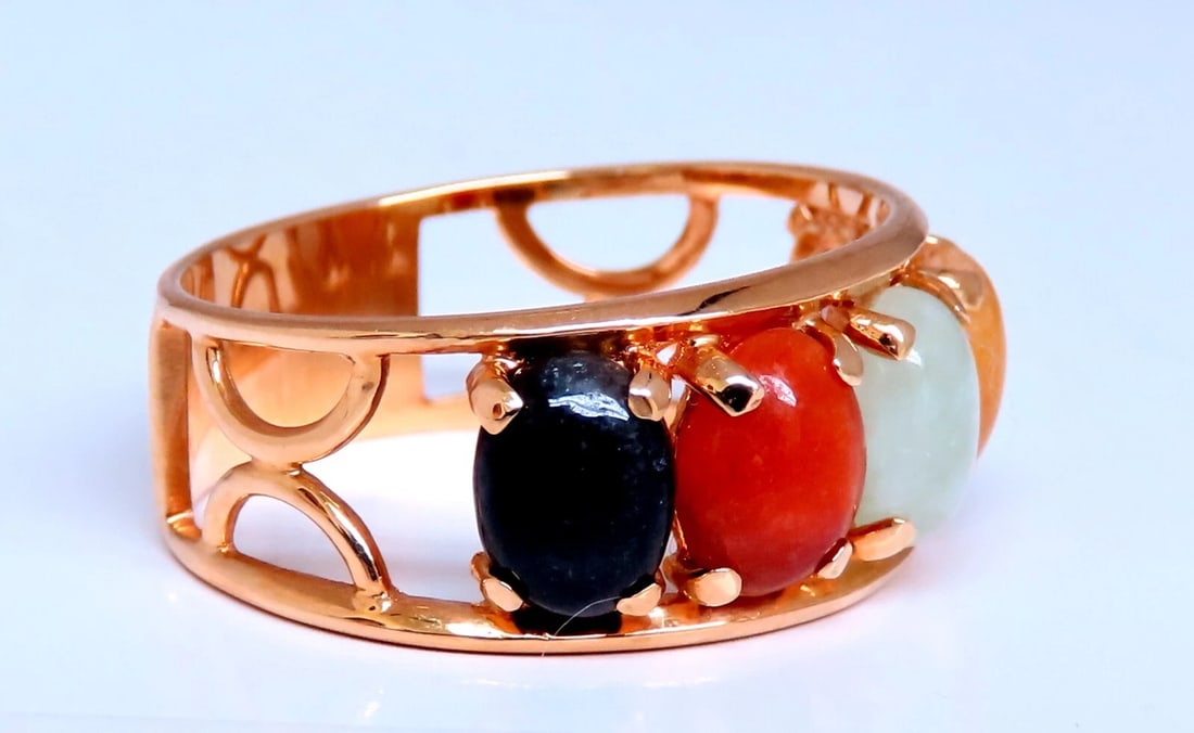 Cabochon Variety Jade Ring 14kt Gold** - 2