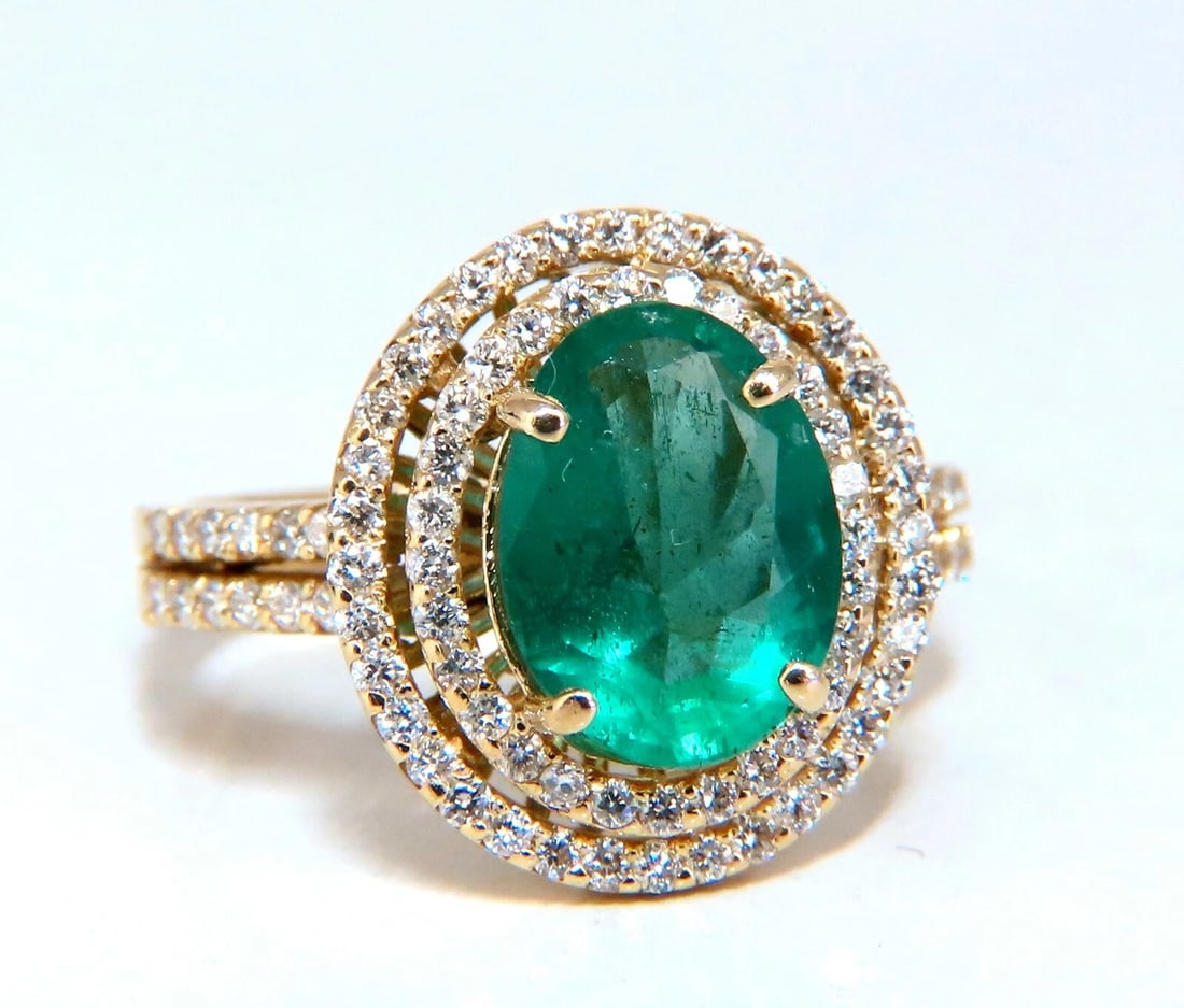 2.93ct Natural Emerald Diamonds Double Halo Ring 14kt** (1 of 7)