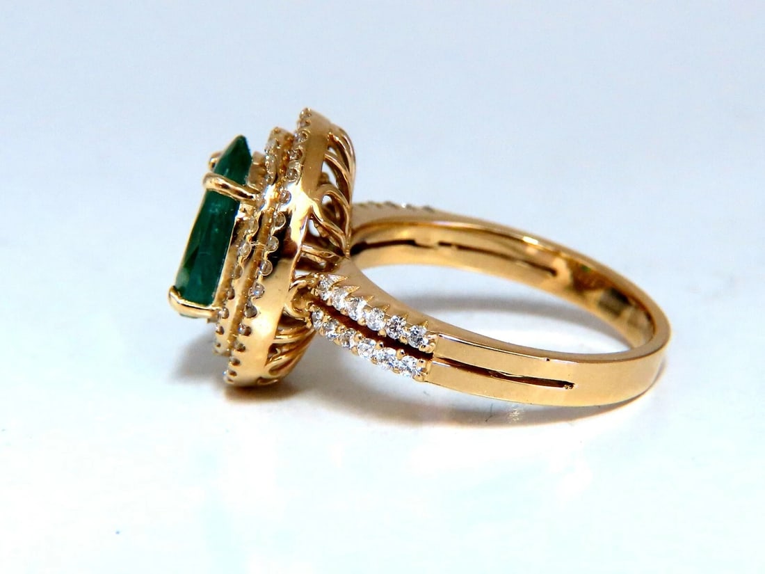 2.93ct Natural Emerald Diamonds Double Halo Ring 14kt** - 2