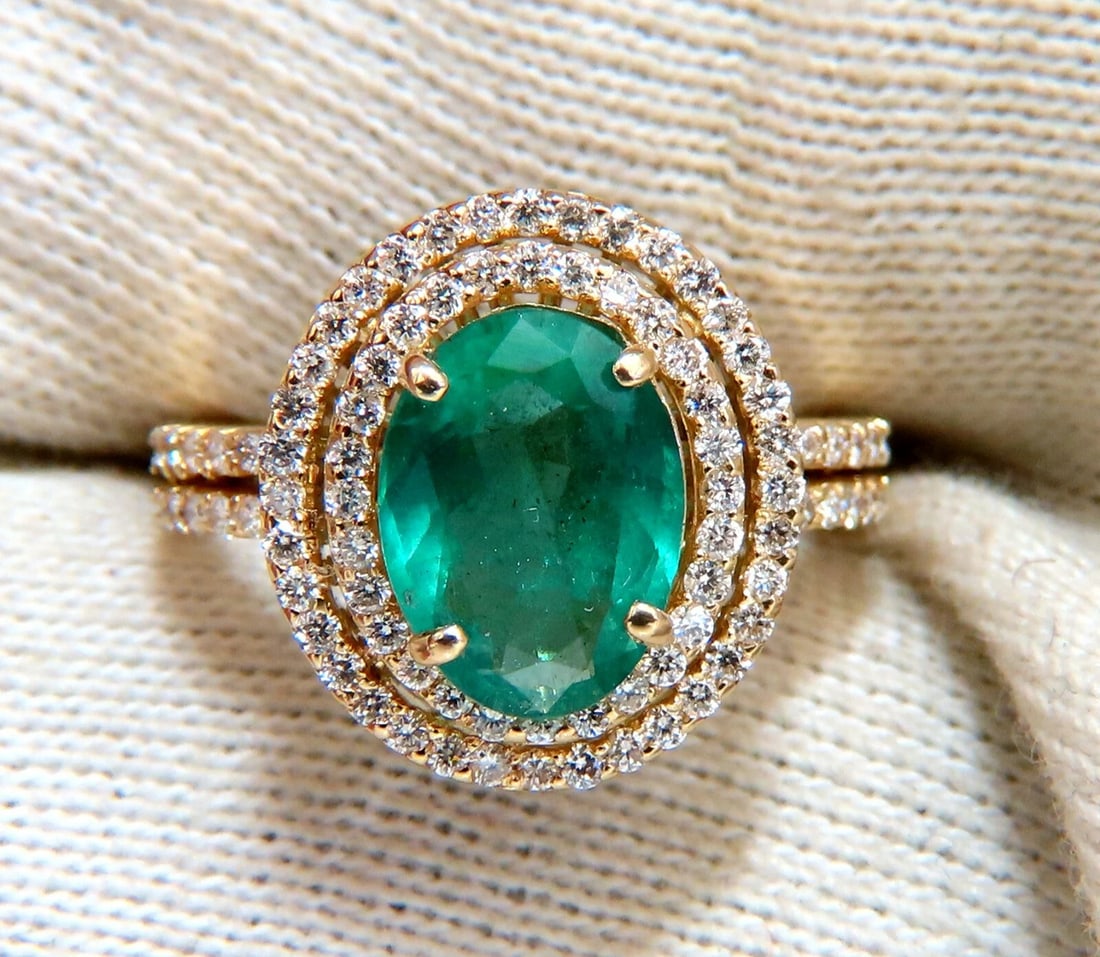 2.93ct Natural Emerald Diamonds Double Halo Ring 14kt** - 4